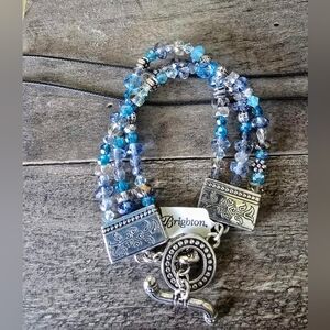 Brighton Multi-Strand Blue Crystal and Silver Toggle Bracelet